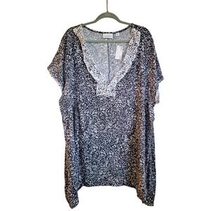 Avenue 30/32 Stretchy‎ Blouse Top Shirt Size 4X Ruffles Blk/Wh/Tan NWT